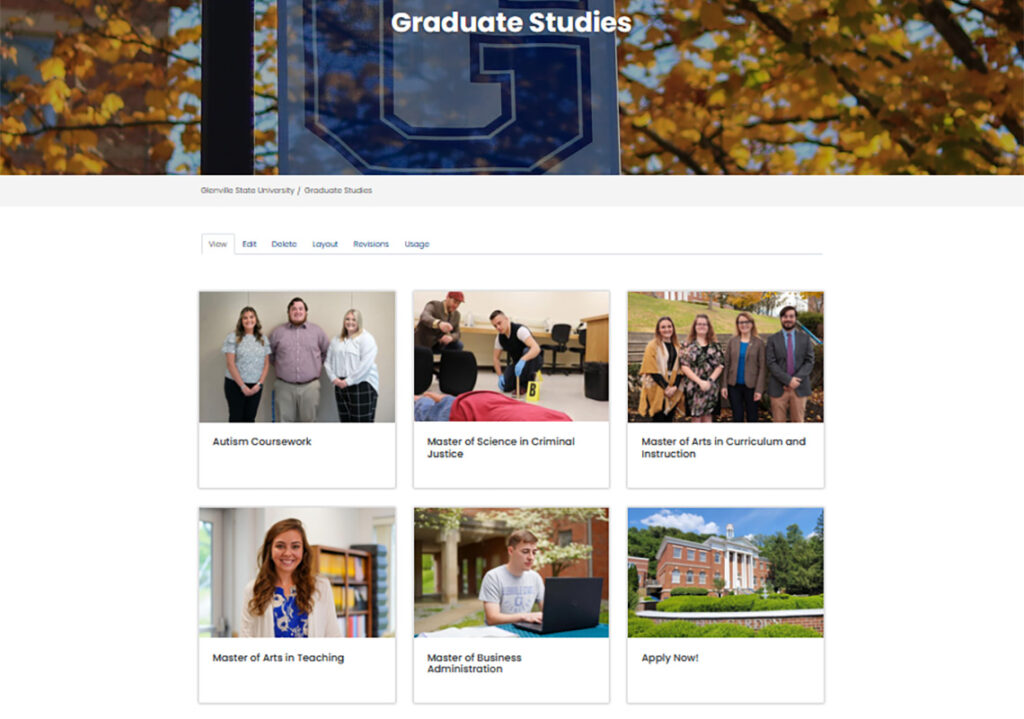 A picture of Glenville State University's graduate studies page