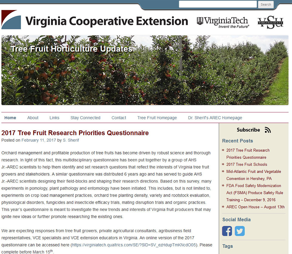 A screenshot of the True Fruit Horticulture Updates blog from 2017