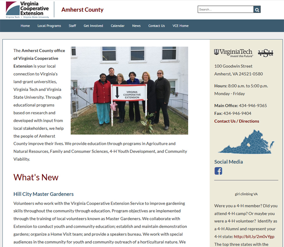 Screenshot of Amhert County's Local VCE page from 2017